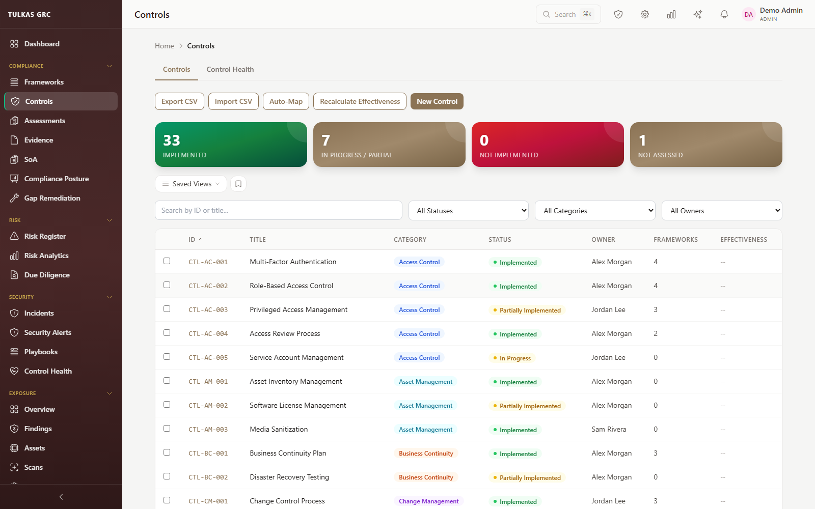 Controls library from a live customer tenant