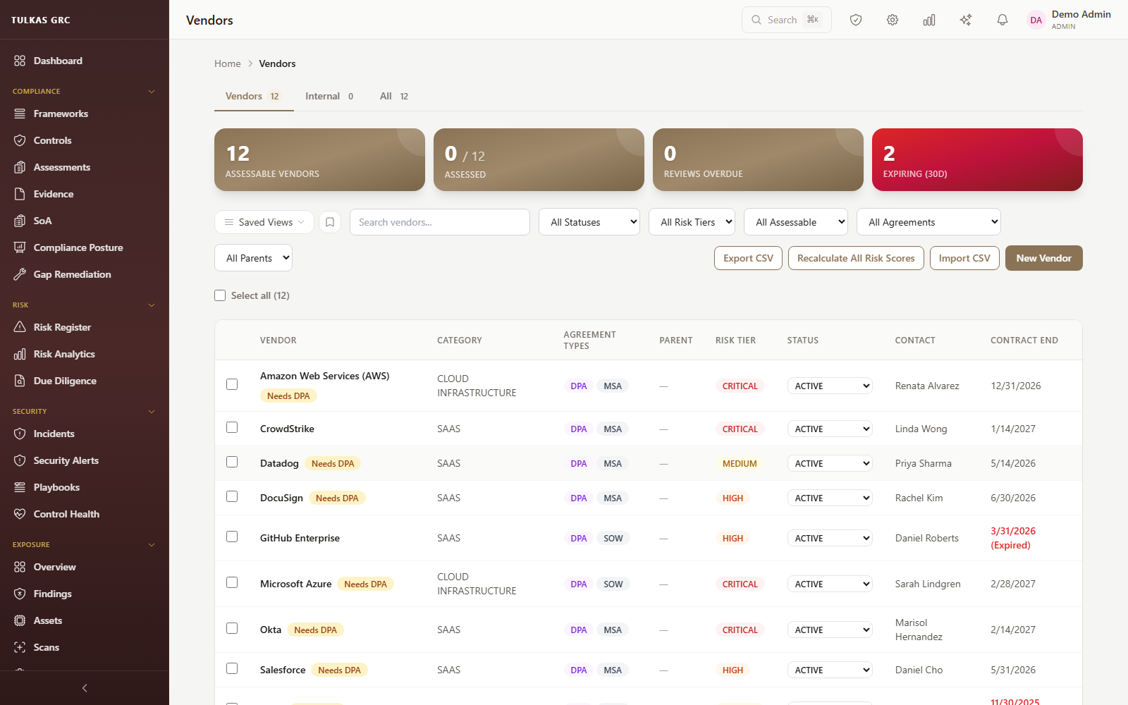 Vendor register from a live customer tenant